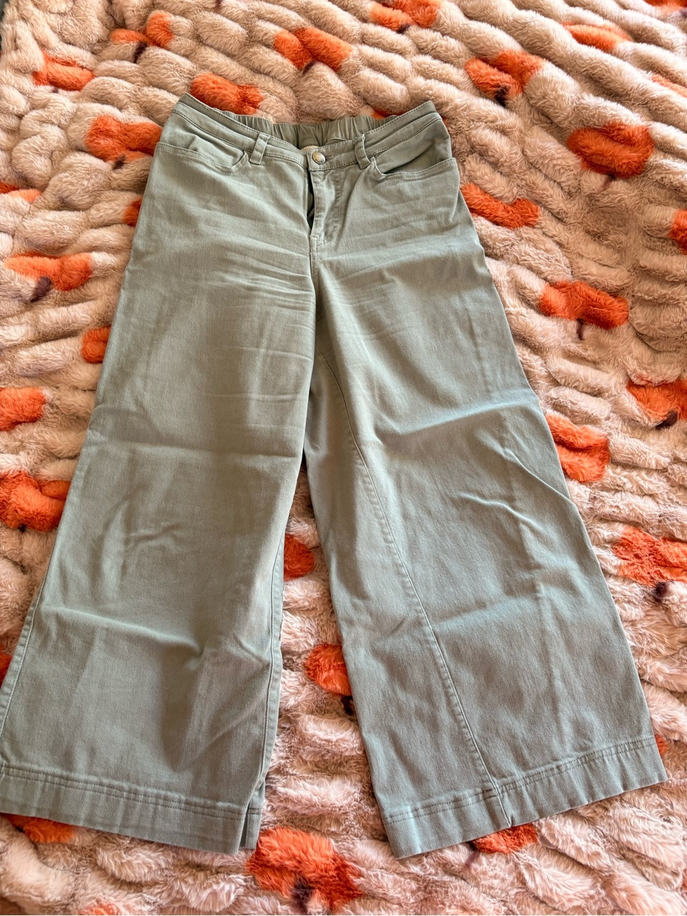 Wide Leg Casual Cropped Pants in Sage Green